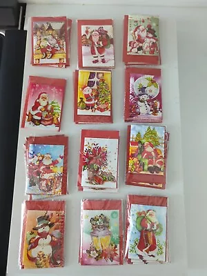 Mini Christmas Cards Envelopes 36 Pack 3D Glitter Santa Snowman Blank Inside • $12.26