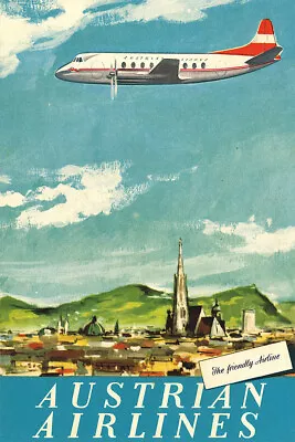 Austrian Airlines Vintage Travel Print Painting  Wall Home Decor - POSTER 20x30 • $23.99