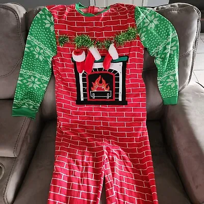 Dec. 25th Pajama Suit Zip Bodysuit Mens Large Red Green Fireplace One Piece • $20