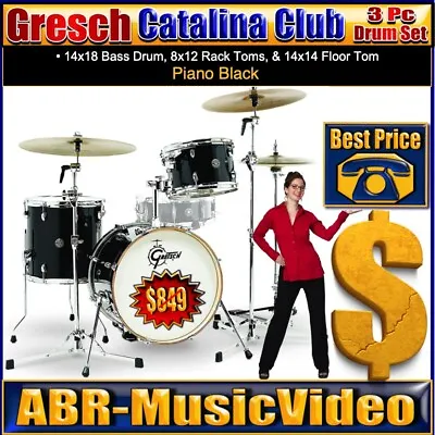 Gretsch Catalina Club 3-pc Drum Set (18/12/14) - Piano Black/ CT1-J483-PB • $1197.63
