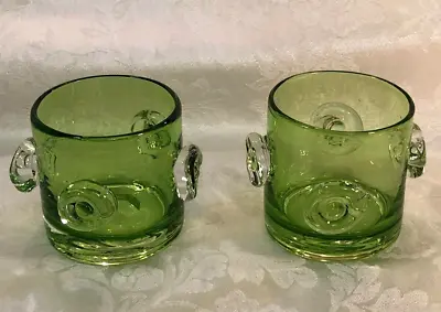 2 Vintage Green Art Glass Votive Candle Holders With Punts • $15