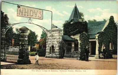 EARLY 1900'S. MARION INDIANA. THE STONE LODGE & GATEWAY. NAT'L HOME POSTCARD Q2 • $7