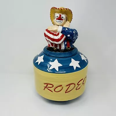 Vintage Montana Silversmiths Rodeo Clown Ceramic Cookie Jar Stars Stripes Shirt • $127.24