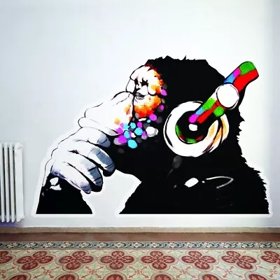 Banksy Thinking Monkey Sticker Art Vinyl Street Dj Wall Decal Headphones Music • $149.60