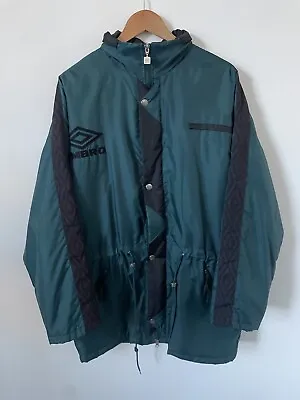 Umbro Managers Jacket Medium Trench Coat Green Full Zip Vintage 90s Blue Label • £44.99