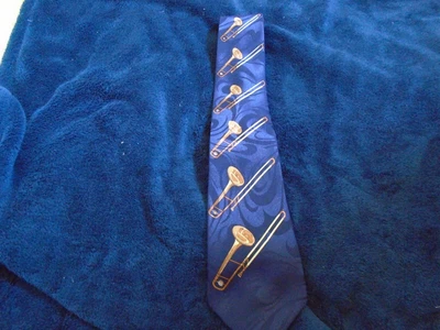 $8.89 • Buy Steven Harris Mens Tie, Dark Blue With Gold & Silver Trombones, Polyester