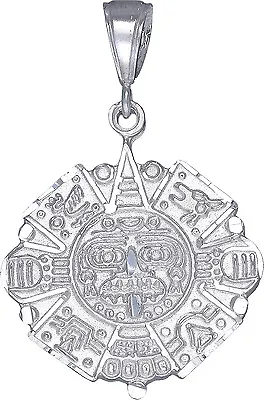$69.99 • Buy Sterling Silver Aztec Calendar Mayan Sun Charm Pendant Necklace Diamond-Cuts