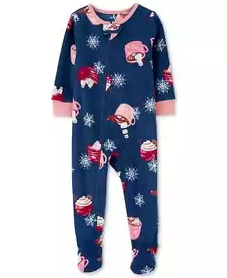 New Toddler Girls 1-Piece Hot Cocoa Fleece Footed Pajama 2 3 4 5 • $18.95
