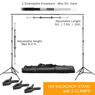 Photography 10Ft Adjustable Background Support Stand Photo Backdrop Crossbar Kit • $43.28