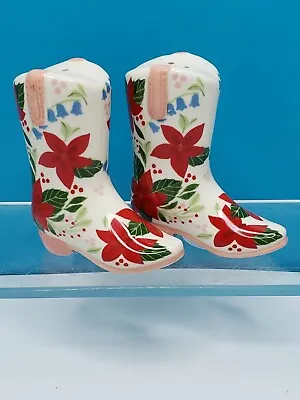 Beautiful Flowered Cowboy Cowgirl Boots Salt And Pepper Shakers • $10.95