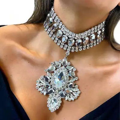 Pendant Choker Necklace Rhinestone Crystal For Women One Piece Chunky Necklace C • $50.80