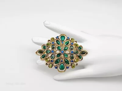 Vintage Signed/marked Monet Large Green Rhinestone High End Jewelry Brooch/pin ! • $49.99