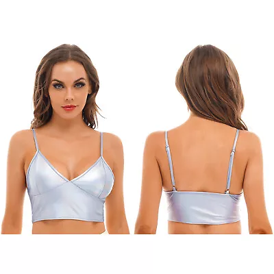 £5.99 • Buy Womens Camisole Sleeveless Vest Shiny Metallic Tank Top Disco Dance Fashion