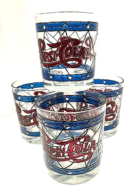 Vtg Pepsi -cola 8oz. Lowball Glasses Tiffany Style Stained Glass Set/4 Pop Art • $29.95