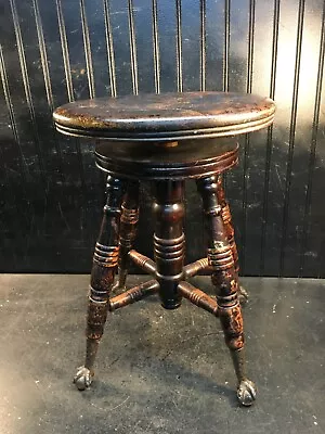 Vintage WOOD PIANO STOOL Organ Claw Foot Victorian Wooden Seat Antique Ball Feet • $157.50