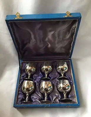 Vintage Silver Plated Miniature Goblets Set Of 6 & Box • £20