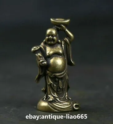 47MM Small Curio Chinese Bronze Buddhism Maitreya Buddha Yuanbao Wealth Pendant • $4.19