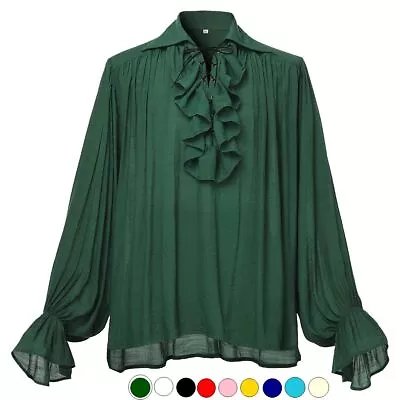 Medieval Shirt For Men Regency Victorian Ruffle Vampire Pirate Shirt Halloween • £20.39