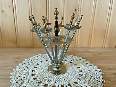 Vintage Brass Cocktail Picks And Stand Great Used Condition • $35