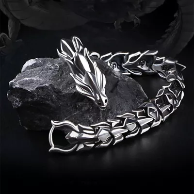 Stainless Steel Dragon Bangles Jewelry Fashion Men Women Viking Cuff Bracelet • $9.99