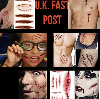 Temporary Tattoo Transfers Fake Scars Stitches Cuts Zombie Werewolf Vampire Bite • £2.50