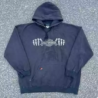 Vintage Harley Davidson Bike Y2k Graphic Hoodie Black Sweatshirt  • $70