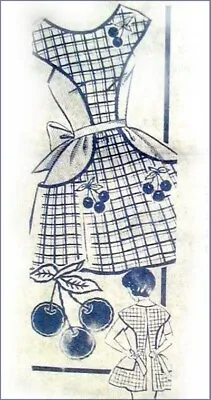 1950s Mail Order APRON PATTERN Unused W/ CHERRY TRANSFERS Embroidery Applique • £31.14