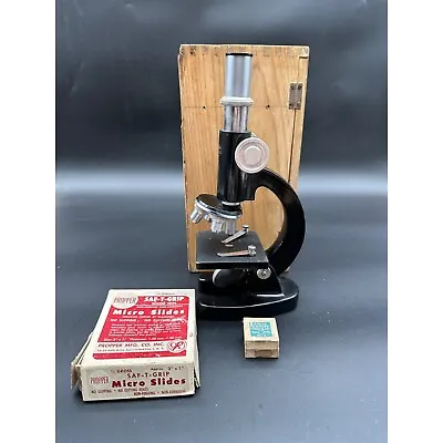 Vintage Precision Optical Student Microscope With Box Slides And Cover Glass • $10