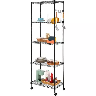 5 Tier Shelving Unit Wire Shelf Metal Storage Shelves Height Adjustable W/Wheels • £49.99