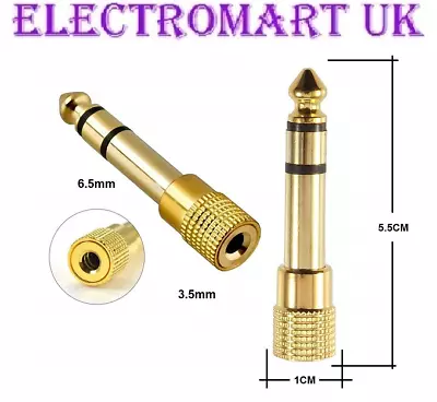 £2.49 • Buy 6.35mm 1/4  Jack Plug Male To 3.5mm Socket Gold Headphone Converter Adaptor