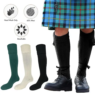 Mens Scottish Socks Wool Traditional Kilt Hose Warm Highland Wear Long Leg Socks • £12.99