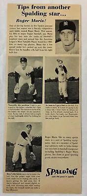 1961 Spalding Baseball Glove Ad ~ Tips From ROGER MARIS ~ New York Yankees • $5.99