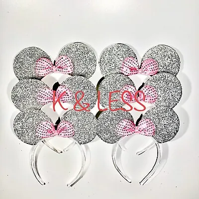 6pc Minnie Mickey Mouse Ears Headbands Shiny Pink Silver Birthday Party Favors • $9.50