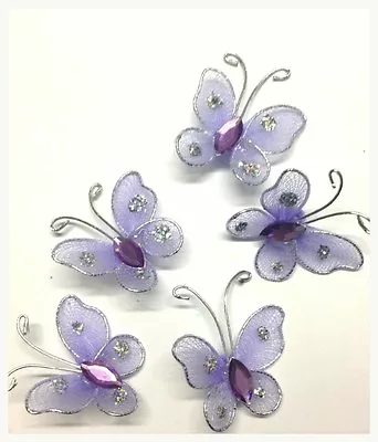 15 Lilac Wired Glittery Mesh Butterfly Motifs 4 Card Crafts Sewing Embroidery • £3.49