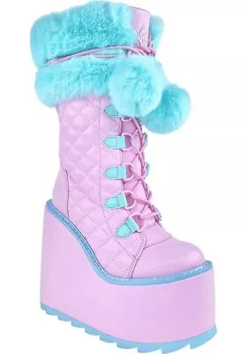 YRU SHOES Dune Fur [Pink/Blue] | PLATFORM BOOTS* Gothic • $315.95