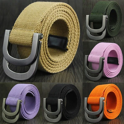 Mens Womens Belt Canvas D Ring Buckle Woven Military Waist Waistband Combat • £6.96