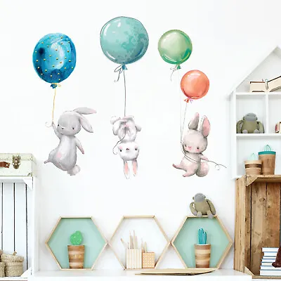 Cute Bunny Rabbit Balloon Wall Stickers Decals Kids Room Nursery Bedroom Decor • $14.97