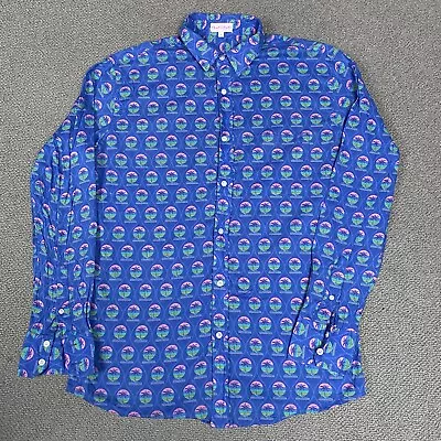 FRANGIPANI Mens Shirt Large Blue Long Sleeve Button Up Palm Tree Tropical Beach • £39