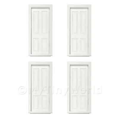4 X Dolls House Miniature Internal White Painted 4 Panel Doors • £24