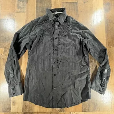 Roar Mens Shirt Large Black Maverick Embroidered Long Sleeve Button Up Top • $27.98