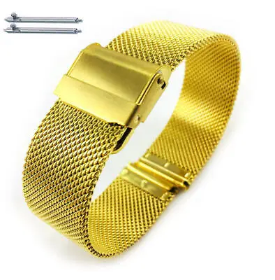 Gold Steel Adjustable Mesh Bracelet Watch Band Strap Double Locking Clasp #5027 • $14.95