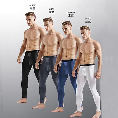 $16.79 • Buy Sexy Men's Soft Ice Silk Thermal Underwear Sheer Long Johns Slim Leggings Pant
