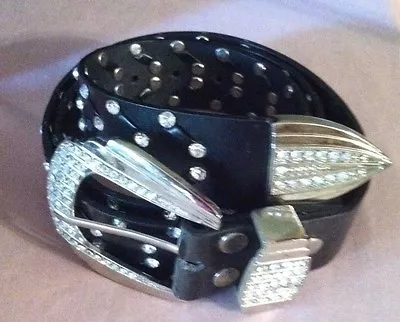 Faux Leather Black Belt  Rhinestones Size S- M 32  36  • $22.49