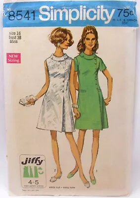 Vintage 60s Retro Dress Sewing Pattern Simplicity 8541 Size 16 Jiffy Easy To Sew • $9.97