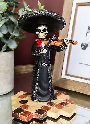 Black Mariachi Band Lady Skeleton Violinist Figurine Day Of The Dead Folk 5.25 H • $24.99