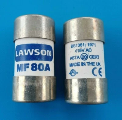 £10.95 • Buy LAWSON MF80 80A BS88-3 BS1361 HOUSE SERVICE CUT OUT MAIN FUSE X2