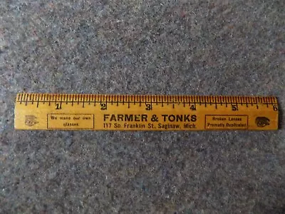 Vintage Farmer Tonks Wood Ruler Saginaw MI Optician • $9.99