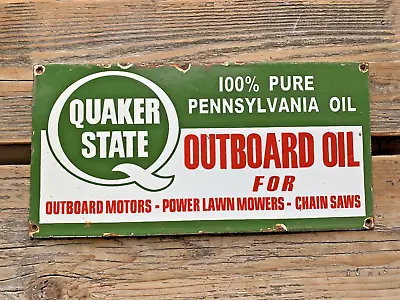 Vintage Quaker State Outboard Oil Porcelain Gas Oil Pump Station Gasoline Sign • $115