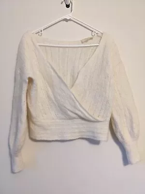 Sezane Cristina Jumper Sweater Mohair Wool Blend V-Neck Pointelle White Medium • $120.94
