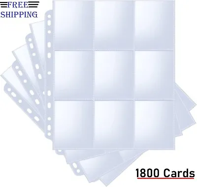 $30.88 • Buy 1800Card Sleeves Binder Plastic Protector Album Clear 9 Pocket Pokemon, Baseball